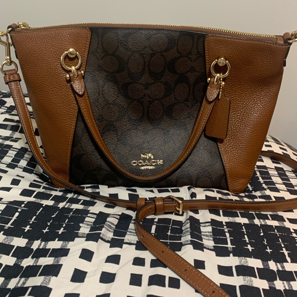 Coach Brown and Black Leather Shoulder Bag